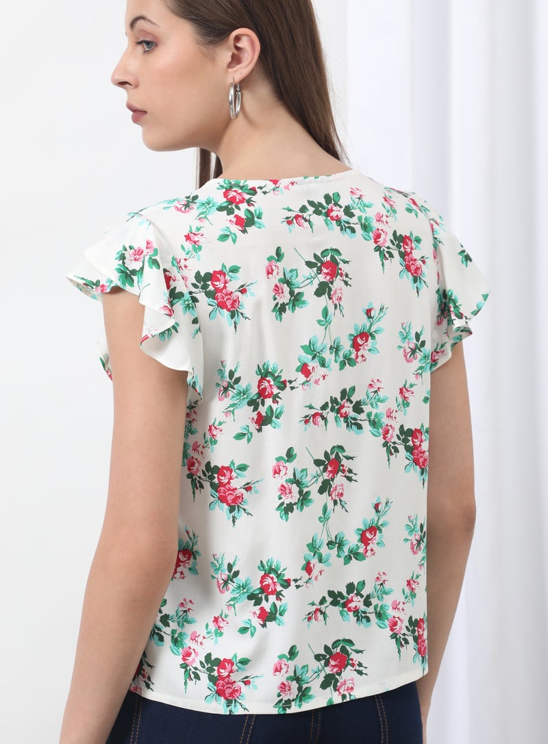 Aila Floral Printed Blouse Top White Aop  - Image 2