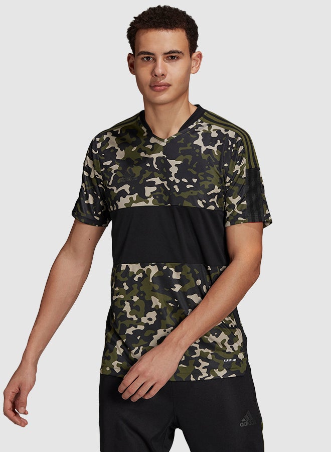 Adidas Tiro AOP Football Camo T-Shirt Black/Green/Beige - Image 1