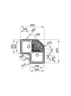 Angular 2B Inset Stainless Steel Two Bowls Sink Silver 830x830x190mmmm - v1618824823/N38067260A_5