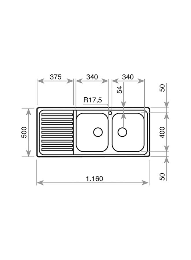 TEKA Classic 2B 1D Inset Stainless Steel Sink With Two Bowls And One Drainer Stainless Steel 1160x500x190mmmm - Image 3