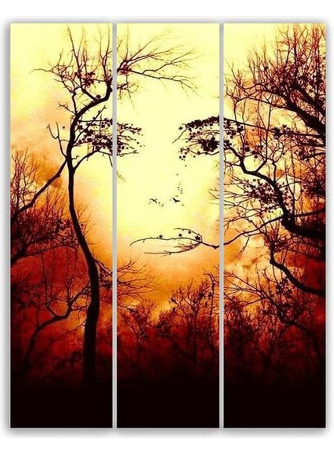 طقم لوحات فنية بتصميم غصن شجرة للفتيات مكون من 3 قطع أصفر/أسود/بني 15x60سم - Image 1