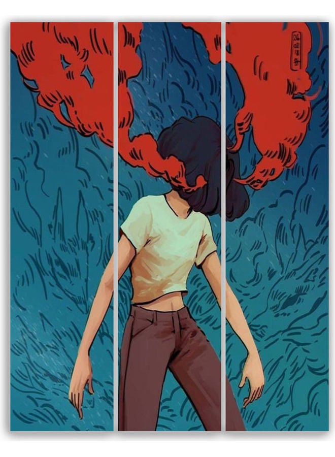طقم لوحات فنية من 3 قطع مطبوع عليها "Angry Girl" متعدد الألوان 15x60سم - Image 1