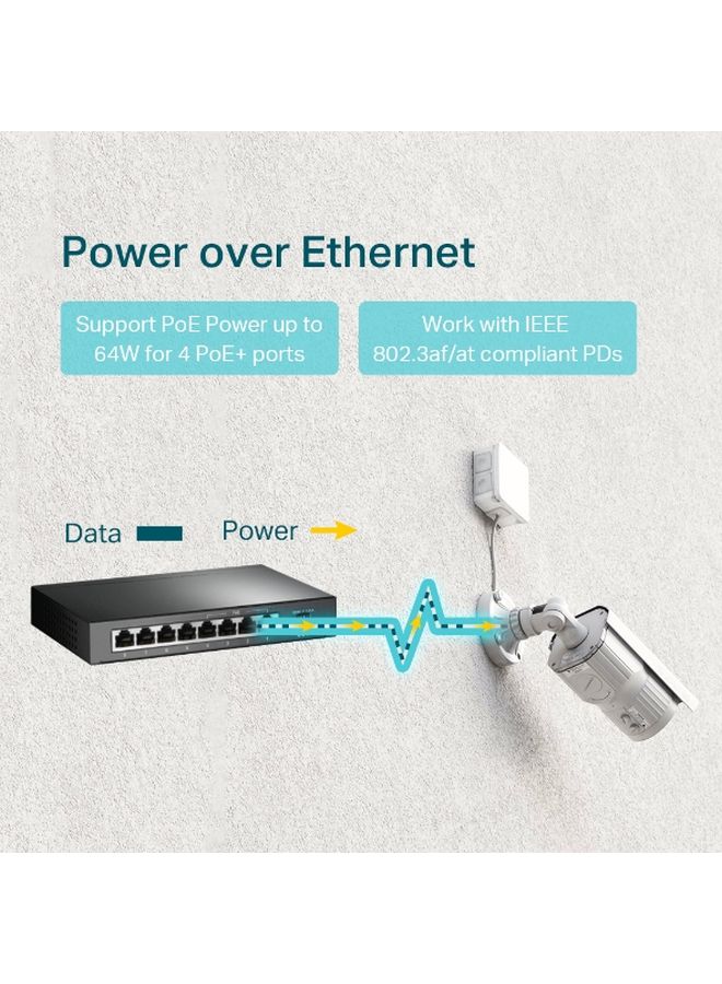TP-LINK - 8 Port Gigabit Desktop Switch With 4 Port PoE 4 Mbps Black - Image 1