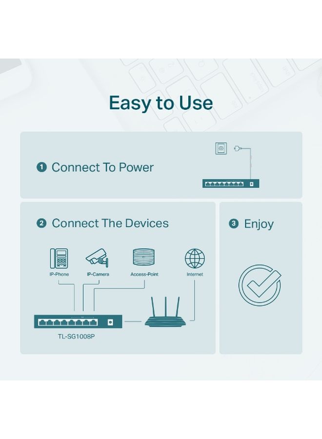 TP-LINK - 8 Port Gigabit Desktop Switch With 4 Port PoE 4 Mbps Black - Image 1