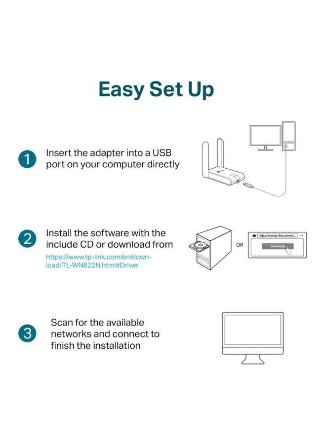 تي بي لينك - محول USB لاسلكي عالي الشدة أبيض - Image 1