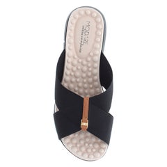 MODARE Cross Band with Metal Trim Comfort Sandal Black/Beige  - Image 5