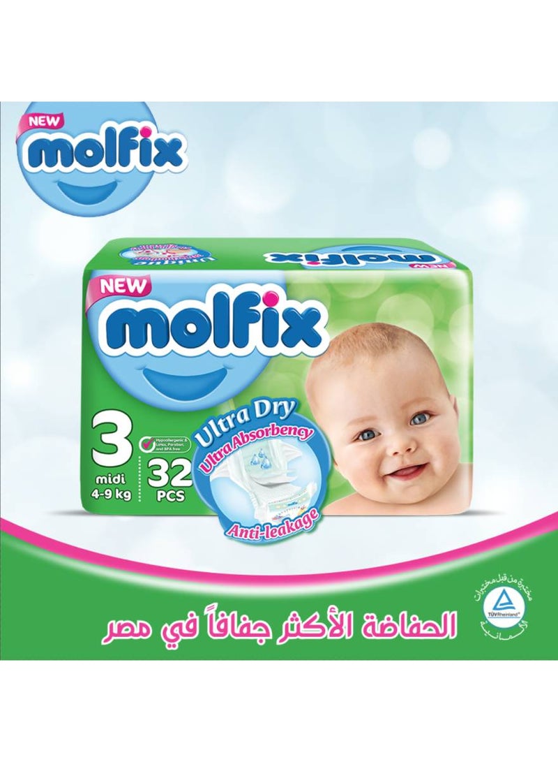 32-Piece Midi Twin Bag 3D Baby Diapers Size 3
