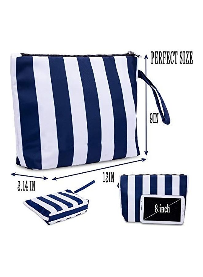 Waterproof Striped Makeup Pouch Blue/White