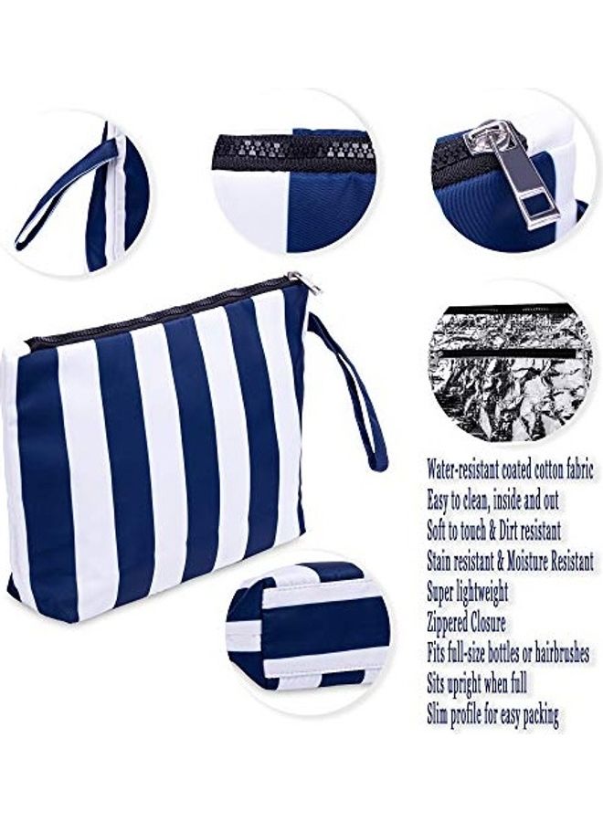 Waterproof Striped Makeup Pouch Blue/White