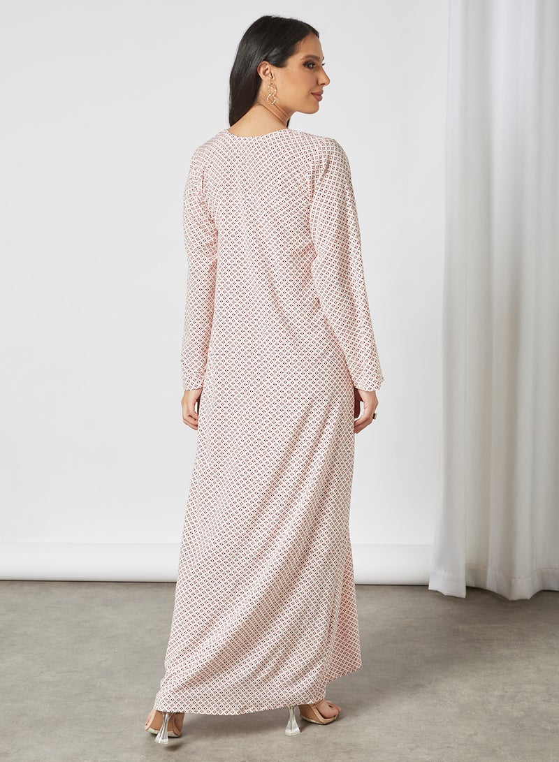 NUKHBAA - Traditional Printed Jalabiya Pink - Image 1