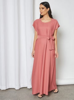 Stylish Belted Maxi Dress Pink