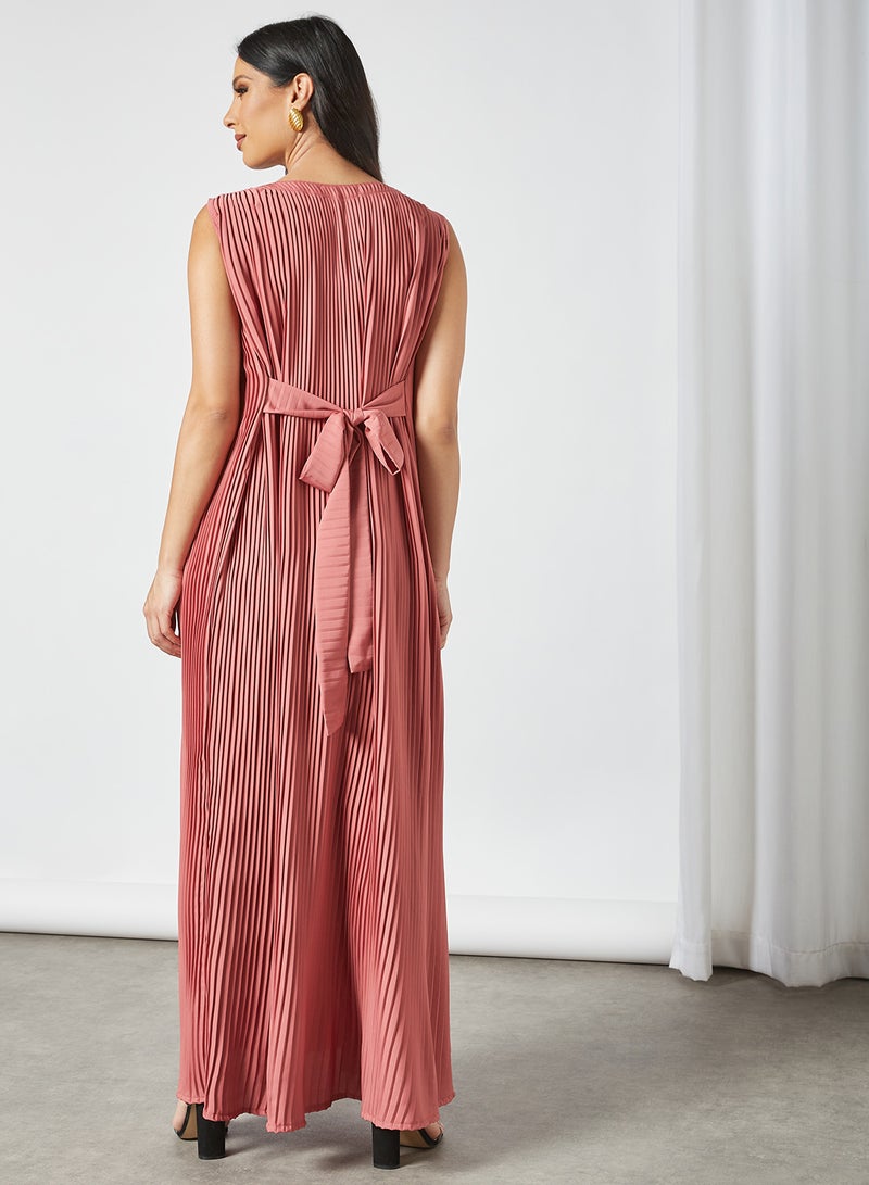 NUKHBAA - Stylish Scoop Neck Sleeveless Maxi Dress Pink - Image 1