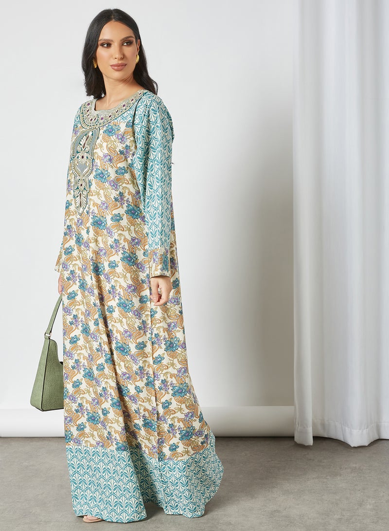 Sara Arabia - Sara Floral Paisley Printed Jalabiya Multicolour - Image 1