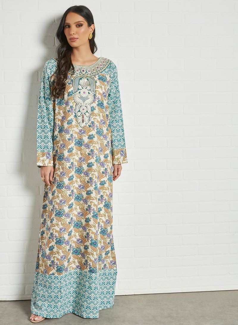 Sara Arabia - Sara Floral Paisley Printed Jalabiya Multicolour - Image 1