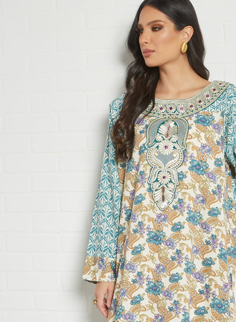 Sara Arabia - Sara Floral Paisley Printed Jalabiya Multicolour - Image 1