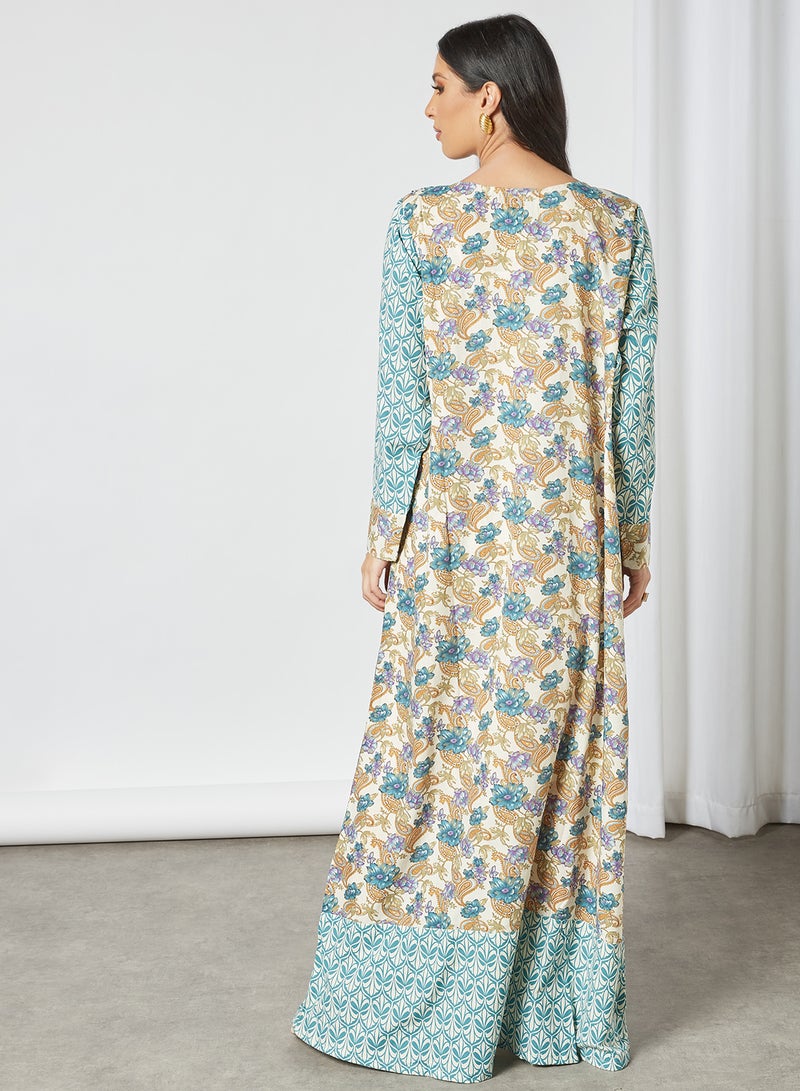 Sara Arabia - Sara Floral Paisley Printed Jalabiya Multicolour - Image 1