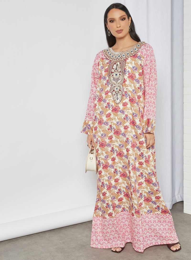 Sara Arabia - Sara Floral Paisley Printed Jalabiya Multicolour - Image 1