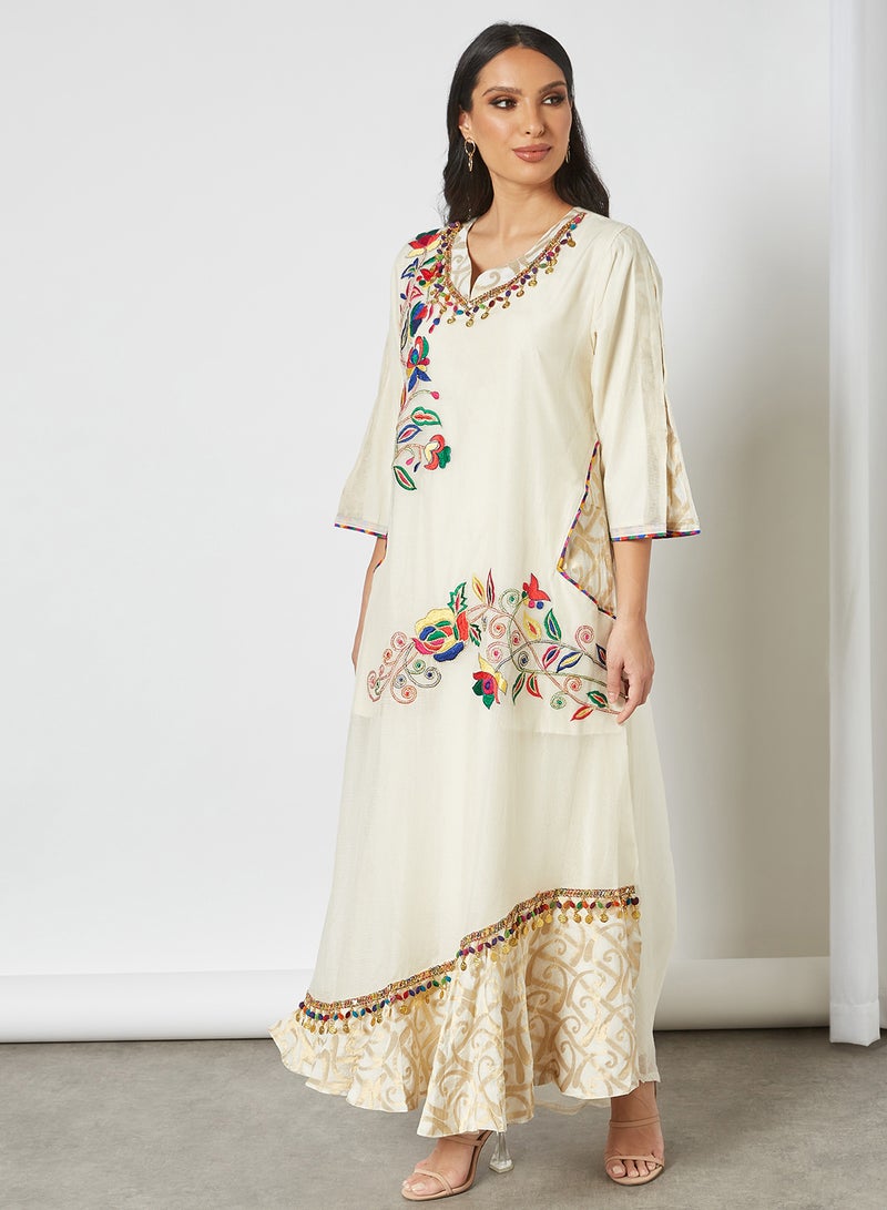 Sara Arabia - Embroidered Stylish Jalabiya Beige - Image 1