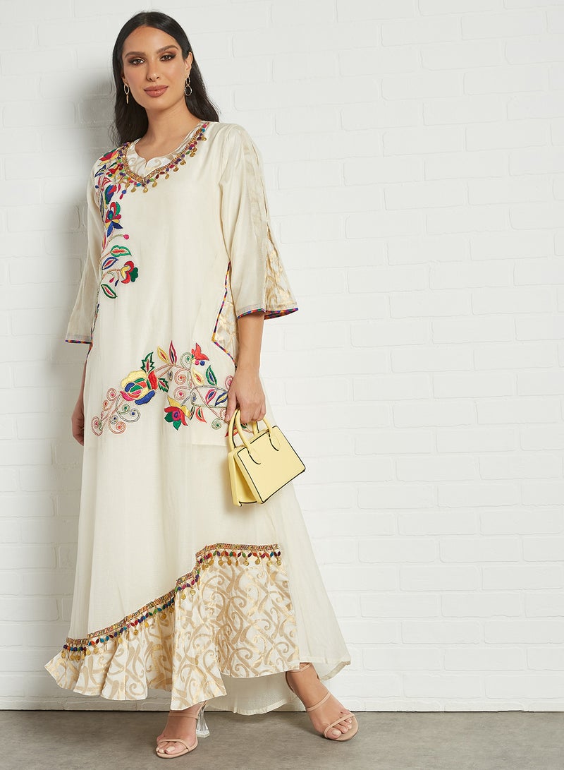 Sara Arabia - Embroidered Stylish Jalabiya Beige - Image 1