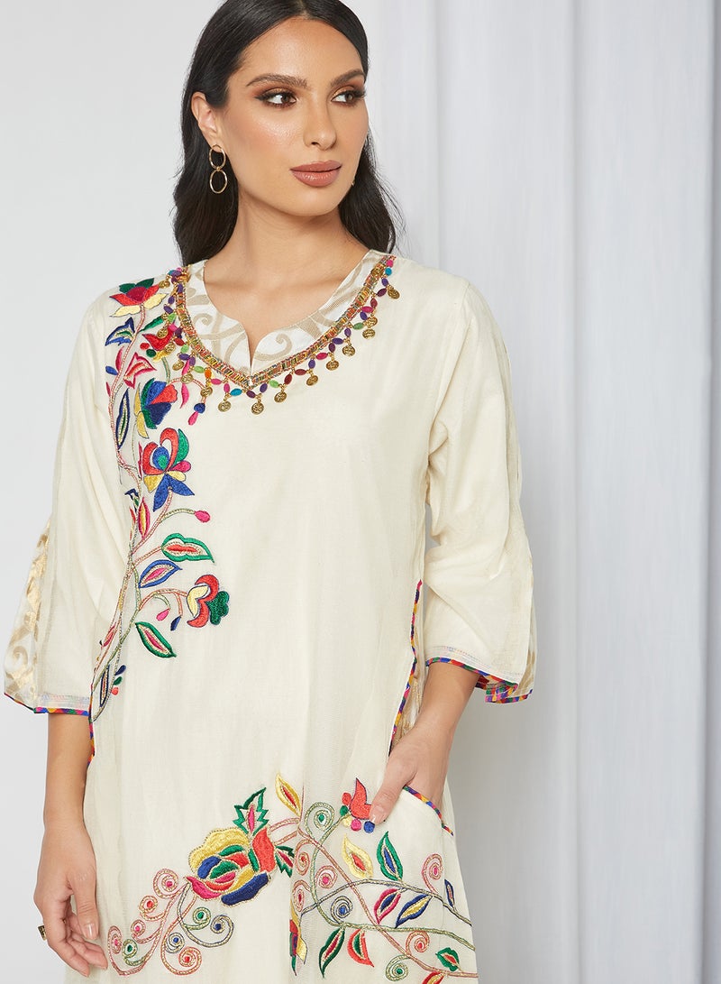 Sara Arabia - Embroidered Stylish Jalabiya Beige - Image 1