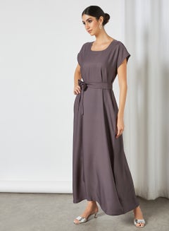Stylish Belted Maxi Dress Grey