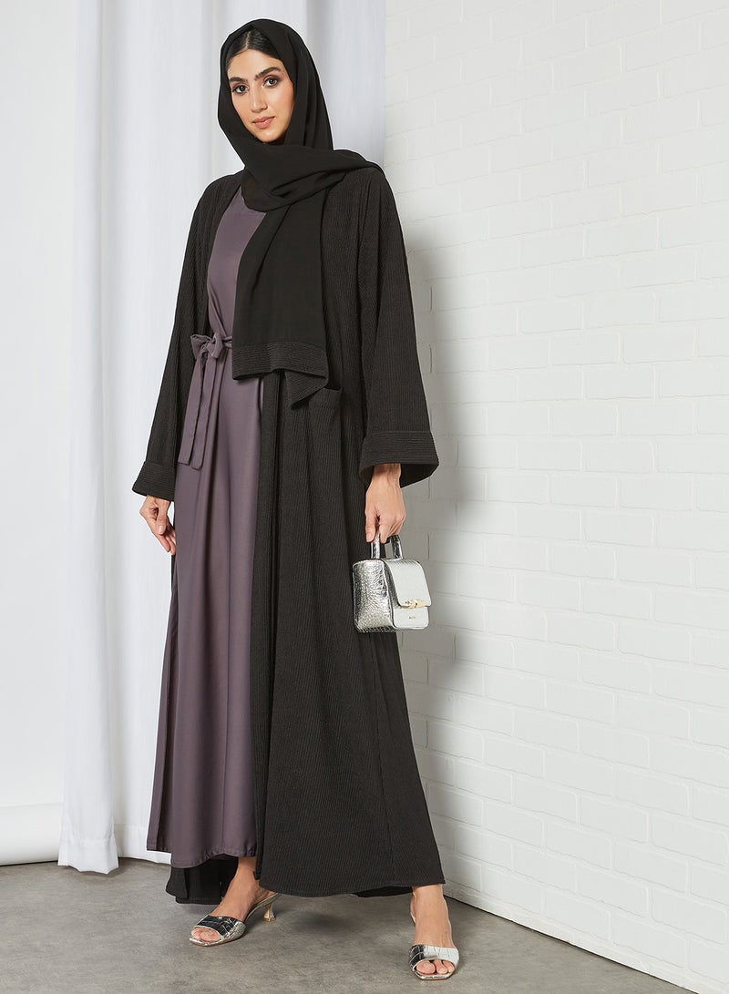 NUKHBAA - Stylish Belted Maxi Dress Grey - Image 1