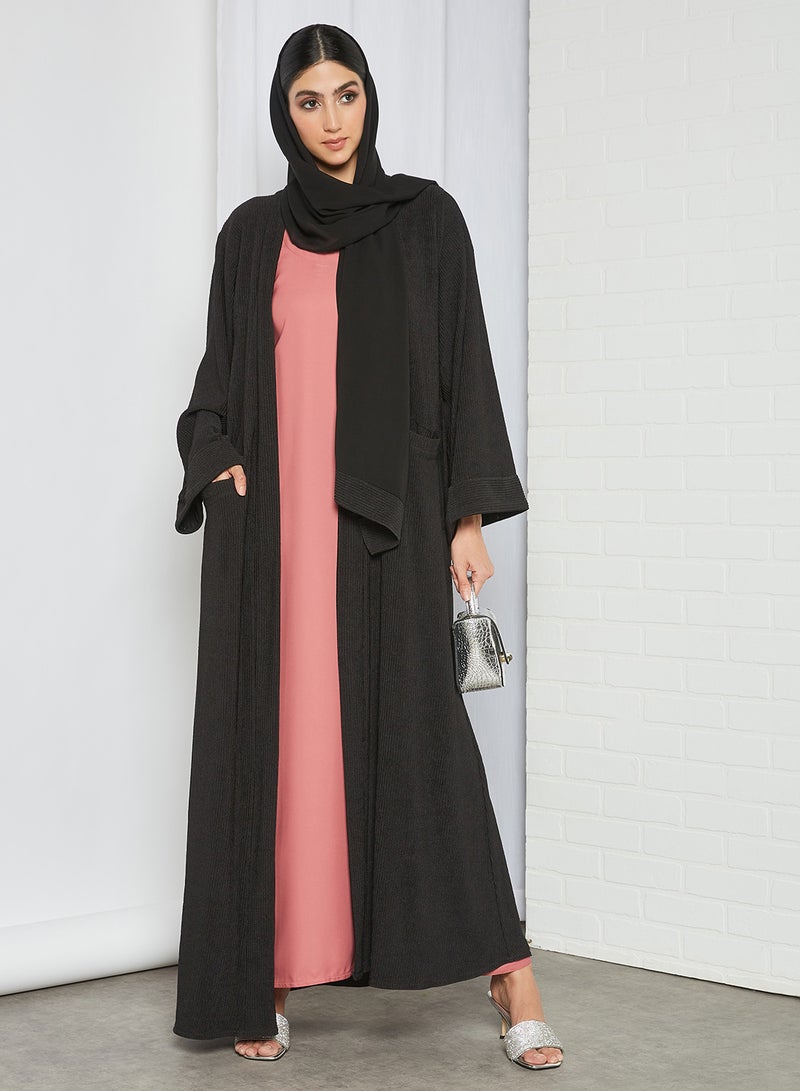 NUKHBAA - Stylish Scoop Neck Short Sleeve Maxi Dress Pink - Image 1