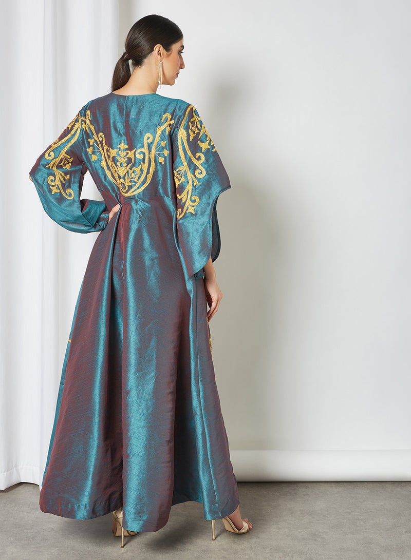سارة أرابيا جلابية سارة مطرزة بنمط دمشقي أخضر كايتوك/ ذهبي  - Image 2