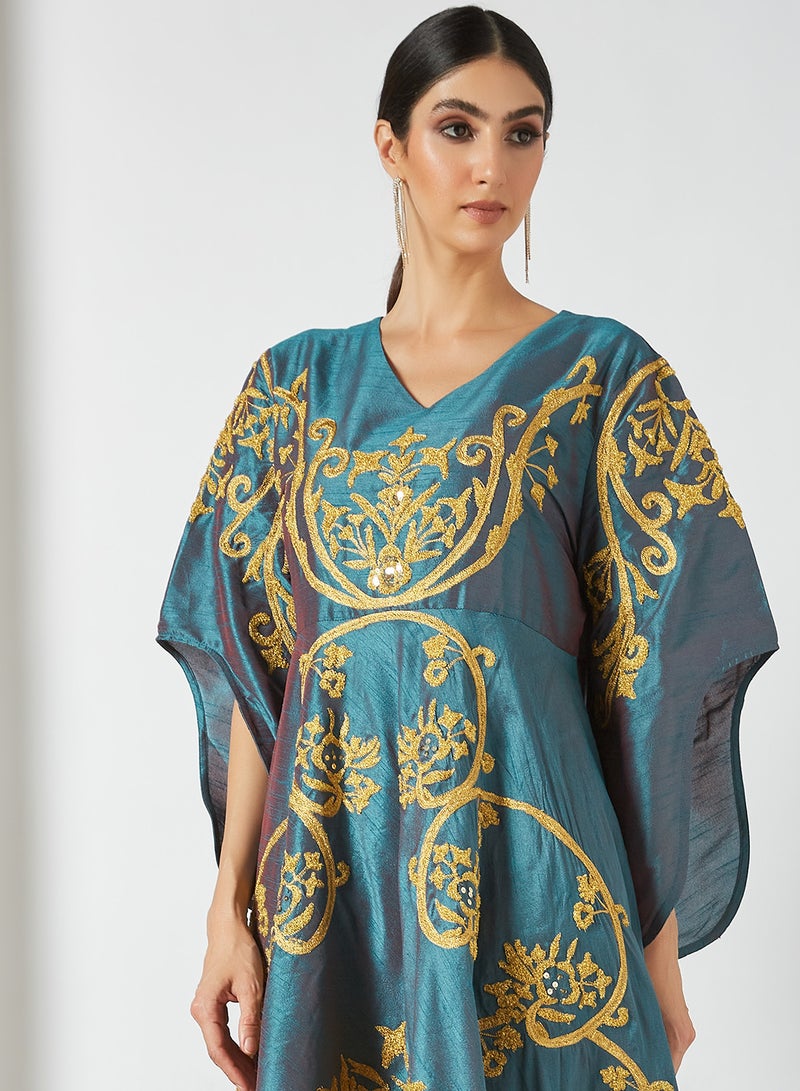 سارة أرابيا جلابية سارة مطرزة بنمط دمشقي أخضر كايتوك/ ذهبي  - Image 4