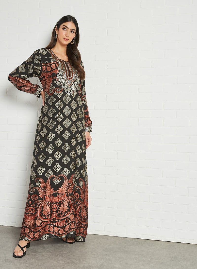 Sara Arabia - Sara Digital Celtic Paisley Print Jalabiya Brown - Image 1