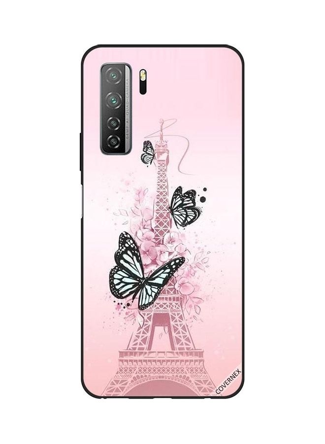 Covernex Huawei Nova 7 SE Protective Case Cover Printed Featuring Black Butterflies On Effiel Tower DESIGN_0031 - Image 1