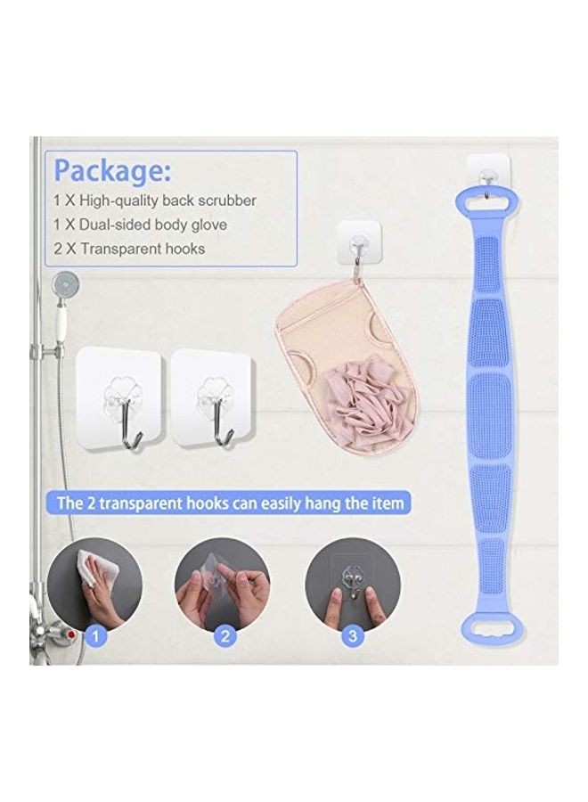 Generic Back Scrubber With Dual-Sided Body Glove And 2 Hooks Blue/Pink/White 32inch  - Image 5