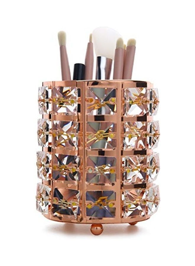 حامل فراشي مكياج ذهبي