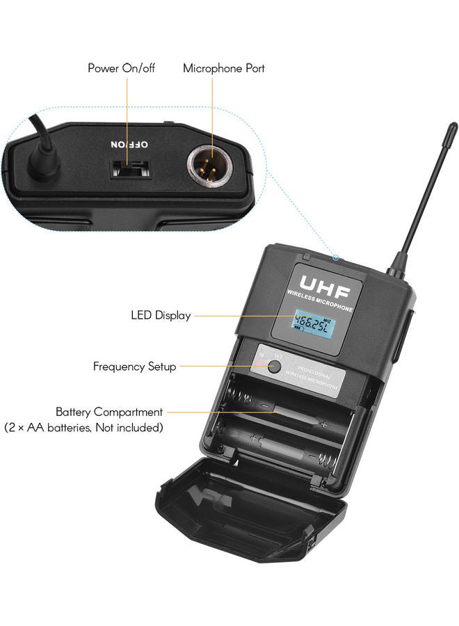 3-Piece UHF Wireless Lavalier Lapel Microphone System Set Black - Image 5