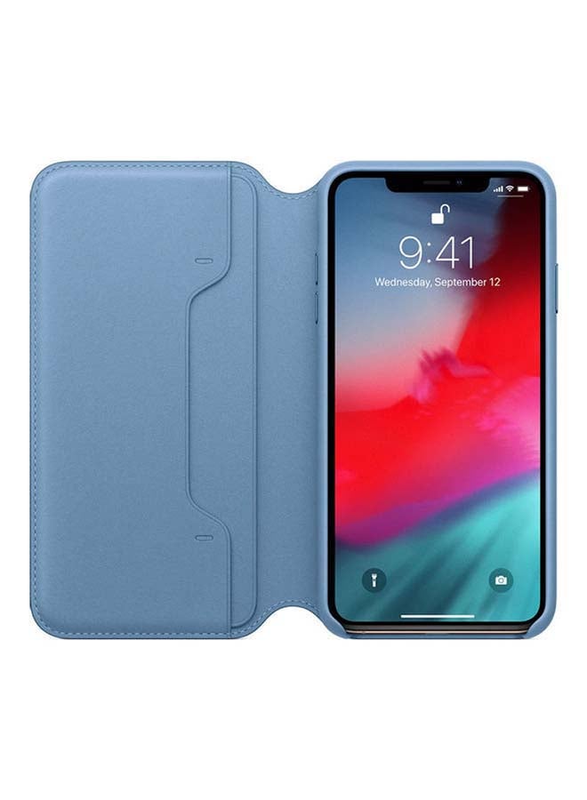 ابل  غطاء لهاتف آيفون XS ماكس من الجلد قابل للطي أزرق كيب كود - Image 2