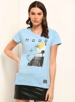 ABOF Mood Graphic Printed Regular Fit Round Neck T-Shirt Blue  - Image 1