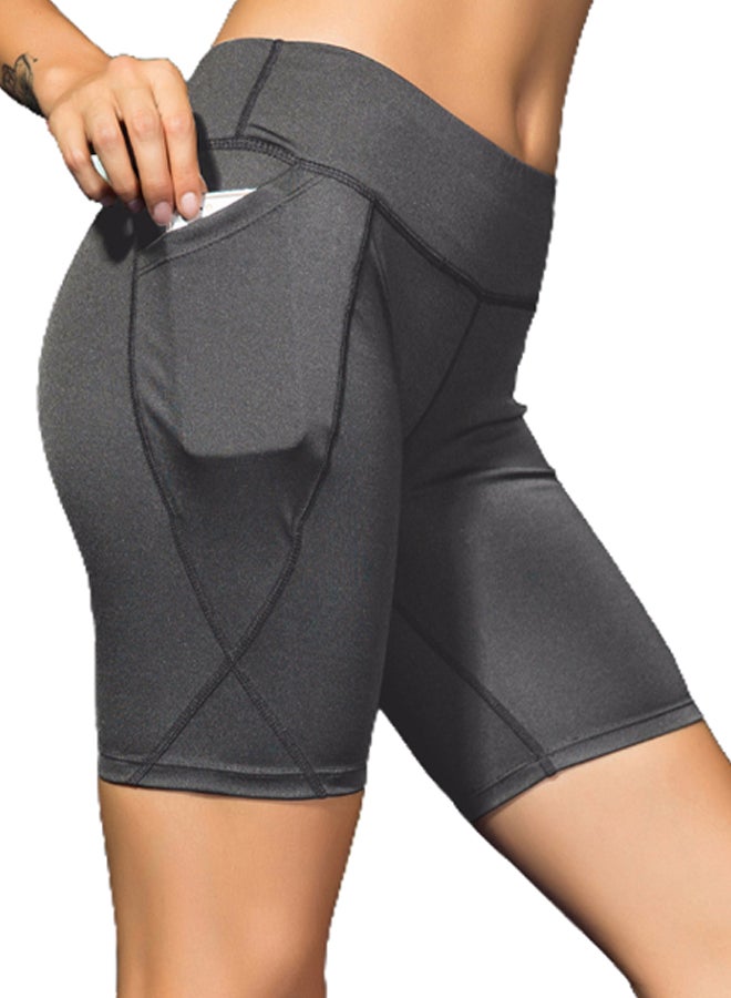 High Waist Workout Running Shorts Grey - Image 3
