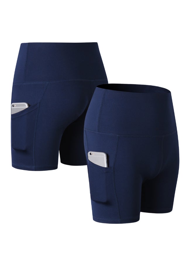 Comfortable High Waist Yoga Shorts Blue - Image 1