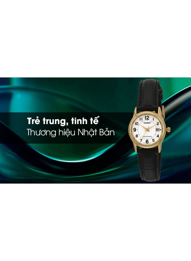 كاسيو ساعة يد بعقارب وسوار من الجلد طراز LTP-V002GL-7B2UDF - مقاس 25 مم - لون أسود للنساء - Image 5