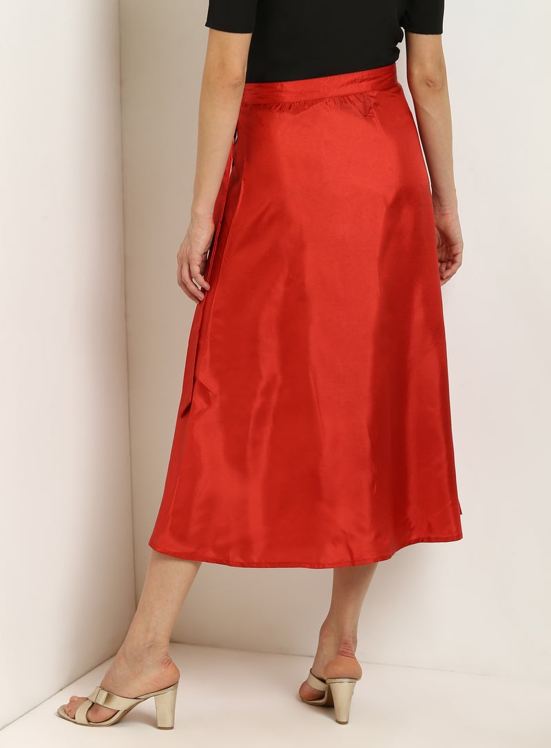 Aila - Tie Up Waist Casual Skirts Red - Image 1