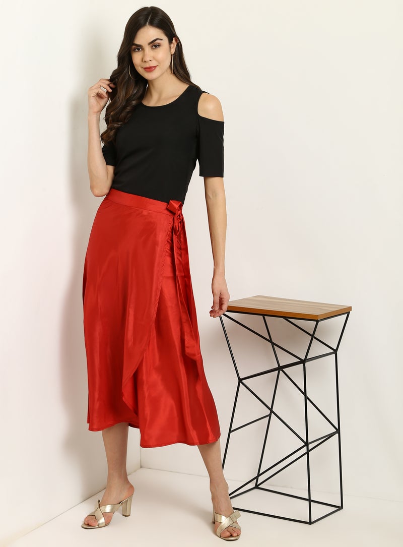 Aila - Tie Up Waist Casual Skirts Red - Image 1