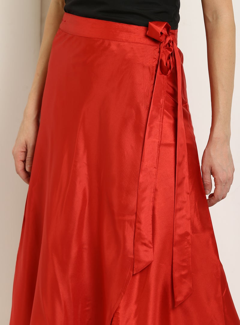 Aila - Tie Up Waist Casual Skirts Red - Image 1
