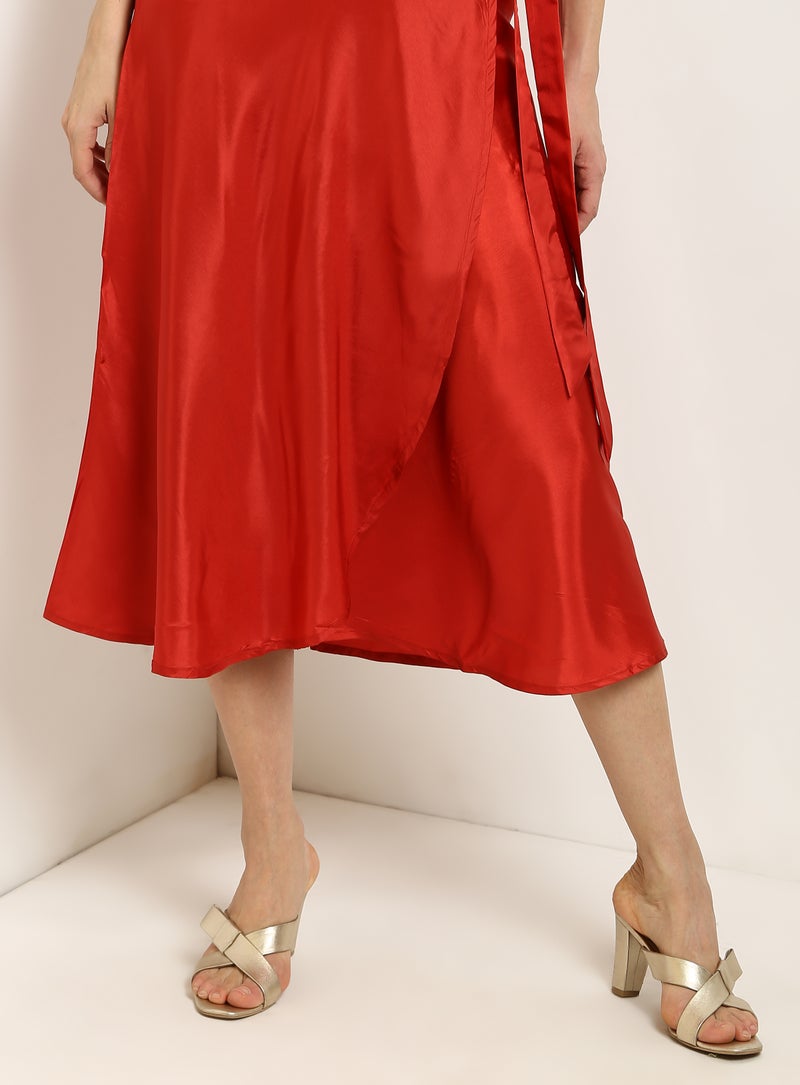 Aila - Tie Up Waist Casual Skirts Red - Image 1