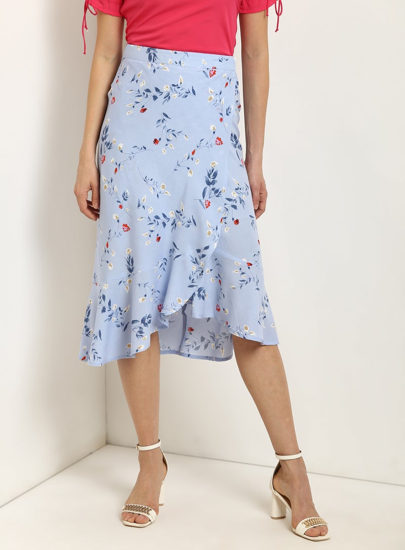 Aila - Tie Up Waist Printed Skirts Blue - Image 1