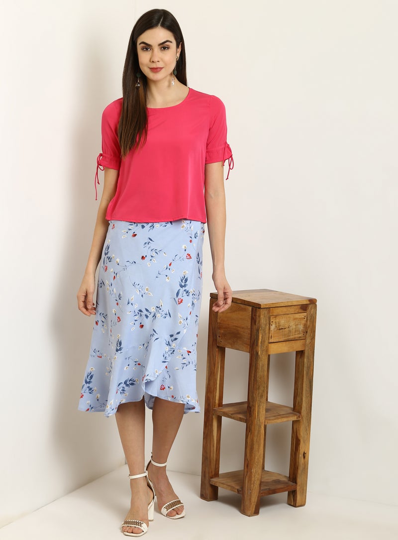 Aila - Tie Up Waist Printed Skirts Blue - Image 1