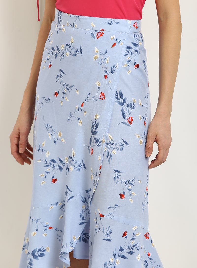 Aila - Tie Up Waist Printed Skirts Blue - Image 1