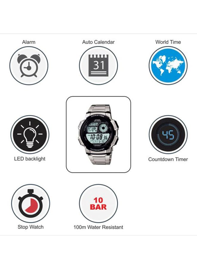 CASIO - Men's Stainless Steel Digital Quartz Watch AE-1000WD-1AVDF - 44 mm - Silver - Image 1