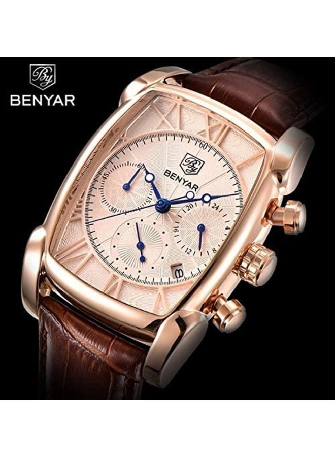 بينيار ساعة يد كرونوغراف مقاومة للماء Bentay-RG-GW-R1 - 42 ملم - بني - Image 2