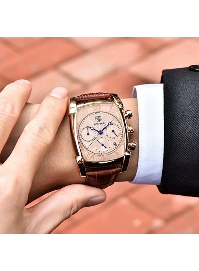 بينيار ساعة يد كرونوغراف مقاومة للماء Bentay-RG-GW-R1 - 42 ملم - بني - Image 3