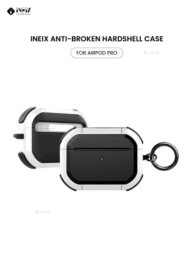 إينيكس حافظة حماية بتصميم صلب مضاد للكسر لعلبة سماعات أبل آير بودز برو أبيض/أسود - Image 1